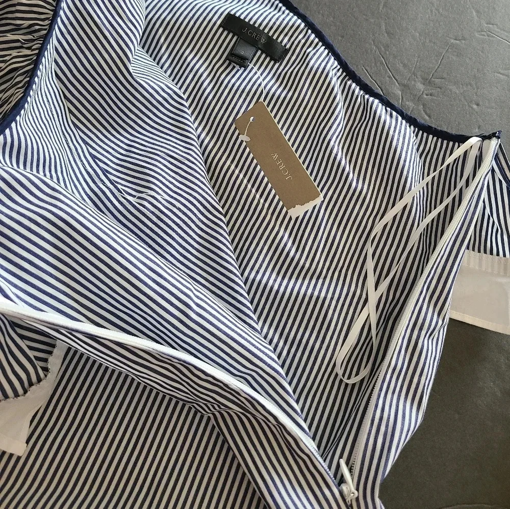 NWT J.Crew size 2 women's top ruffle one shoulder blue & white